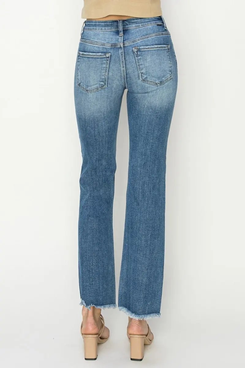 RISEN Mid-Rise Frayed Hem Bootcut Jeans for Women - Love Salve